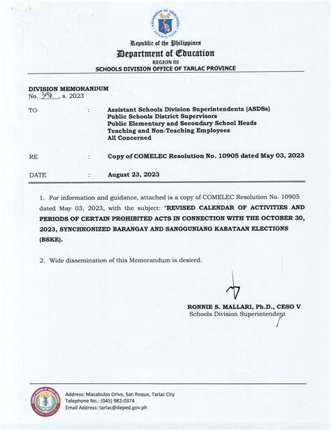 deped tarlac memo